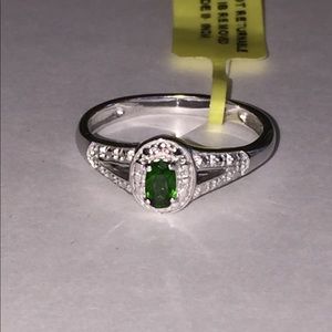 Platinum Over SS Diopside Ring Sz 8